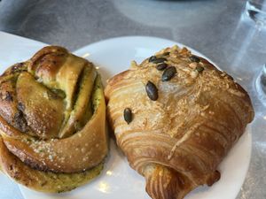 herb bun left, cheese croissant right  at Saint-Jean in Amsterdam