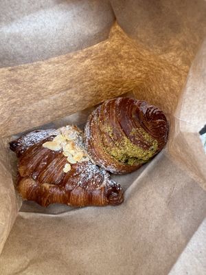 Almond croissant and pistachio cruffin  at Saint-Jean in Amsterdam