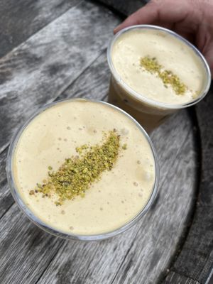 Salted Pistachio Cold Foam Latte’s 🌱   at Saint-Jean in Amsterdam