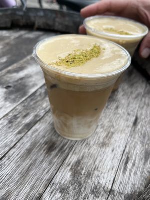 Pistachio cold foamed latte 🌱   at Saint-Jean in Amsterdam