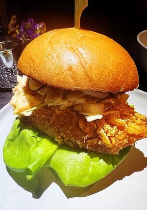 Crispy lions mane 'chikn' sandwich. Delicious! at Earthen  in Brooklyn
