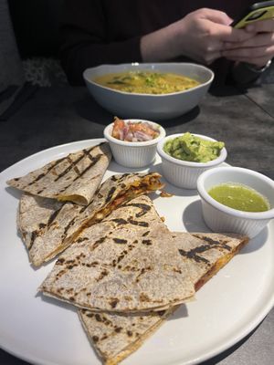 quesadilla de chorizo de garbanzo  at Earthen  in Brooklyn