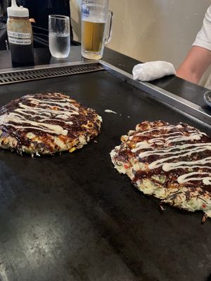 Soy meat and mochi/corn okonomiyaki  at Gion Tanto - 祇園たんと in Kyoto