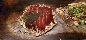 Soy Meat Okonomiyaki at Gion Tanto - 祇園たんと in Kyoto