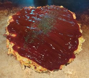 Vegan Okonomiyaki (Soy Meat) at Gion Tanto - 祇園たんと in Kyoto