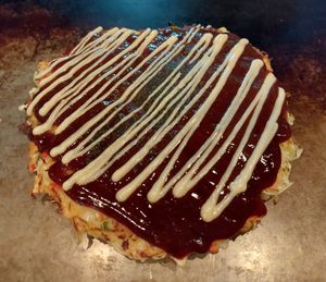 Vegan Okonomiyaki (Soy Meat) at Gion Tanto - 祇園たんと in Kyoto