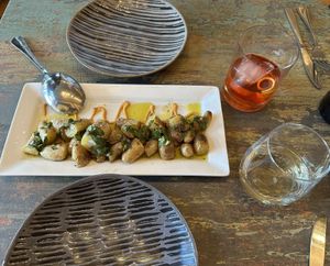 Potatoes Bravas with tasty vegan sauce.   at Terra Kitchen in Redmond