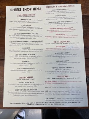 menu  #Veganuary at Cultured Kindness Vegan Cheese Shop in Portland