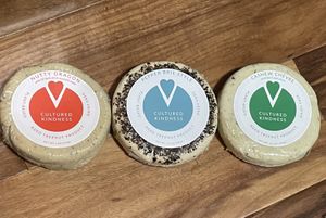 Nutty dragon, pepper Brie, cashew chèvre   at Cultured Kindness Vegan Cheese Shop in Portland