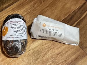 Cinnamon cranberry chèvre log and Peoria sage derby   at Cultured Kindness Vegan Cheese Shop in Portland