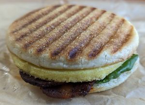 M'egg Breakfast Sandwich at Cultured Kindness Vegan Cheese Shop in Portland