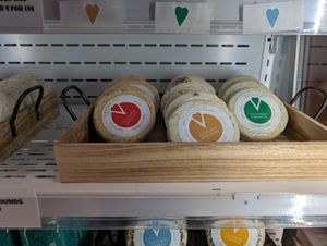 Cheese wheels at Cultured Kindness Vegan Cheese Shop in Portland