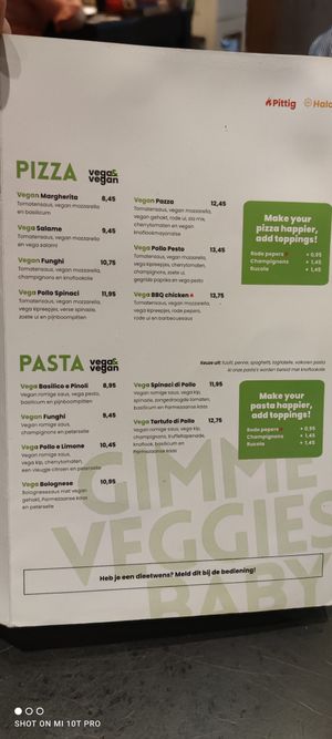 Vegan menu at Happy Italy in Enschede