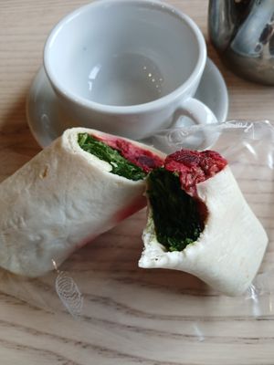 One vegan option, falafel wrap. Tasty. at Red Coat Cafe in Edinburgh