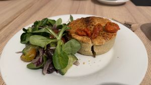 Chickpea tagine pie and salad with vegan fetaa  at Red Coat Cafe in Edinburgh