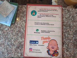 Menu 5/5 at Mile Time in Quito