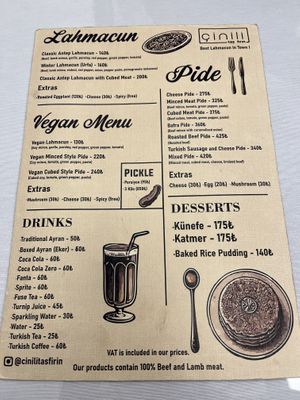Menu  at Çinili Taş Fırın in Istanbul