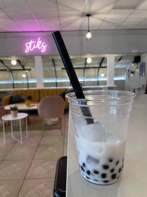 Vegan lavender boba tea  at Stiks in Sarasota
