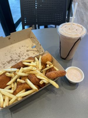 Sampler munch box and pb choc shake  at Lord of the Fries in Christchurch