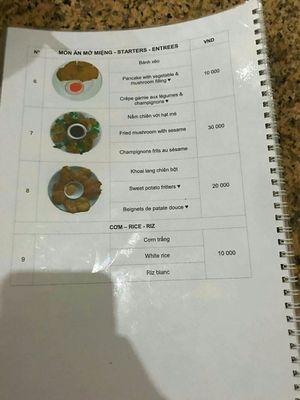 Menu#5 at Tinh Tam - Minh mang in Hue