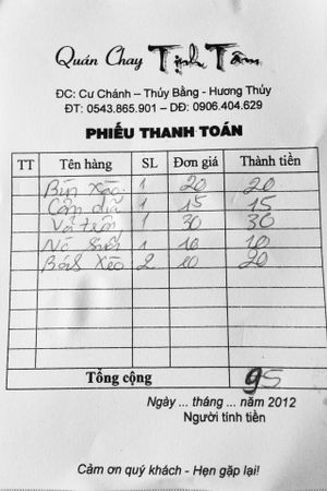 bill at Tinh Tam - Minh mang in Hue