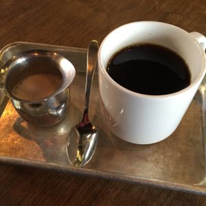 Mighty Good coffee with almond creamer at The Lunch Room in Ann Arbor