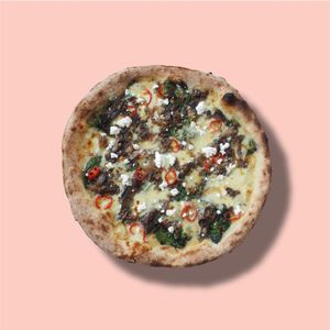 Lost in a Forrest - Wine sautéed mushrooms - baby spinach, balsamic onion, chilli, Meredith goats’ cheese, lemon zest

+ vegan cheese (coconut based) & vegan feta at Somedays Pizza in Noosa Heads