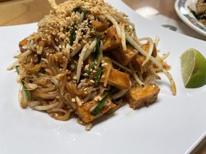 Vegan pad thai with tofu  at Suphan Thai Cuisine in Virginia Beach