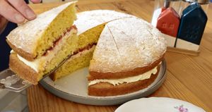 Vegan Victoria Sponge cake at Towngate Tearoom in Hebden Bridge