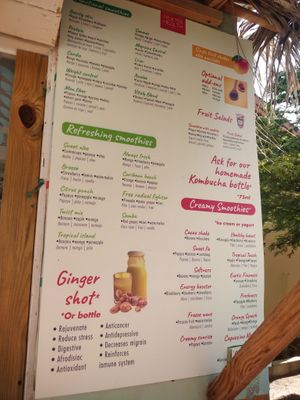 Smoothie menu at Fruktos Health Aruba in Santa Cruz