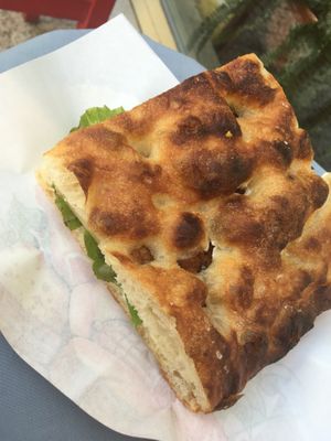 Focaccia with farinata and salad  at Terracotta in Verona