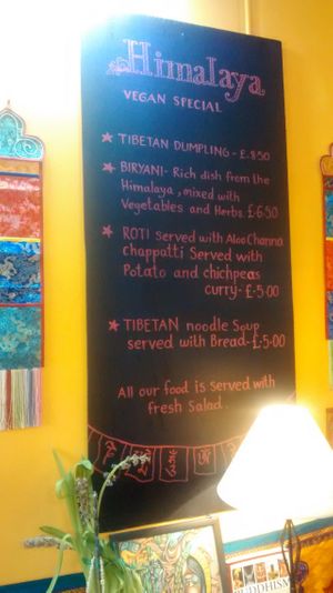Vegan specials board. at Himalaya Vegetarian Cafe in Edinburgh