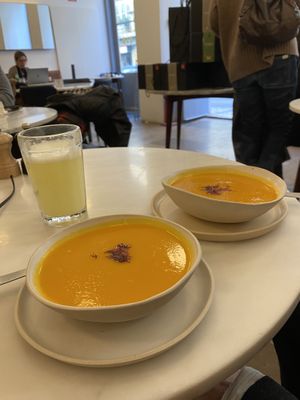 Soup of the day + hot ginger lemon at Café Sao in Lisbon