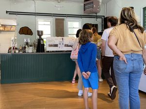 Empty, then suddenly slammed after I walked in.  at Lazy Cow Bakery in Seattle