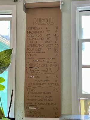 Drink menu  at Lazy Cow Bakery in Seattle