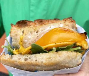 Focaccia pesto sandwich   at Lazy Cow Bakery in Seattle