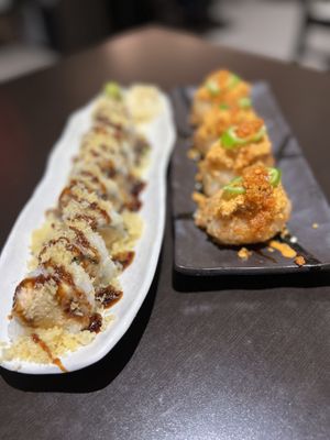 Spicy crunch roll and spicy tuna on crispy rice  at Sakura in Fullerton