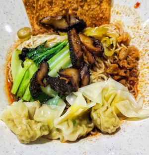 Wanton noodles, good at Li Jie's Kitchen 長春蔬食 in Central Singapore