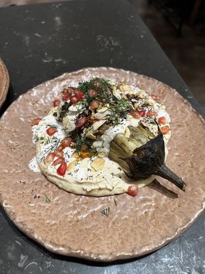 Eggplant with hummus  at Honest Greens - Westfield Glories in Barcelona