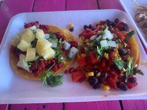 Vegan pastor taco and veggie tacoo  at Ensenada Street Food in Tucson