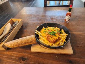 Vegan *cheese* and *meat* fries. at Gajimaru in Okinawa