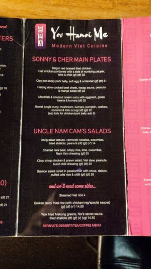 Menu at You Hanoi Me in Christchurch