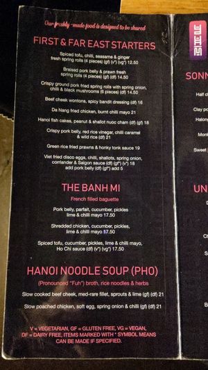 Menu at You Hanoi Me in Christchurch