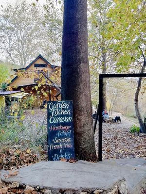 Entrance and menu  at Garden Kitchen Caravan in Antalya