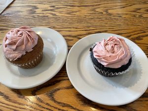 Strawberry frosted cupcakes   at Wild Chestnut Cafe in Florence