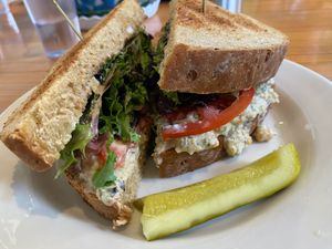 Chickpea Sandwich (I took a bite of my pickle first!) at Wild Chestnut Cafe in Florence