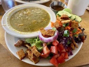 split pea soup & garden salad with tempeh!  at Wild Chestnut Cafe in Florence
