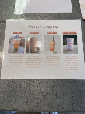 Explanation of drinks (creamy shakes are likely unable to be made vegan). Iced tea and icy slush are the safest. Ask about milk tea.   at Pochi Bubble Tea Cafe in Lynnwood