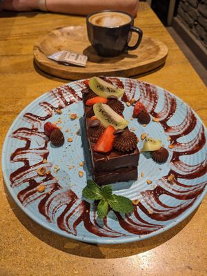 Vegan chocolate cake at Quyu's Taproom in Jaipur