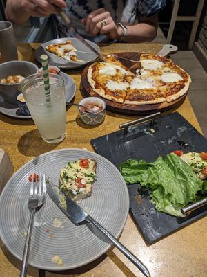 Vegan avocado toast and vegetarian quattro formaggio at Quyu's Taproom in Jaipur